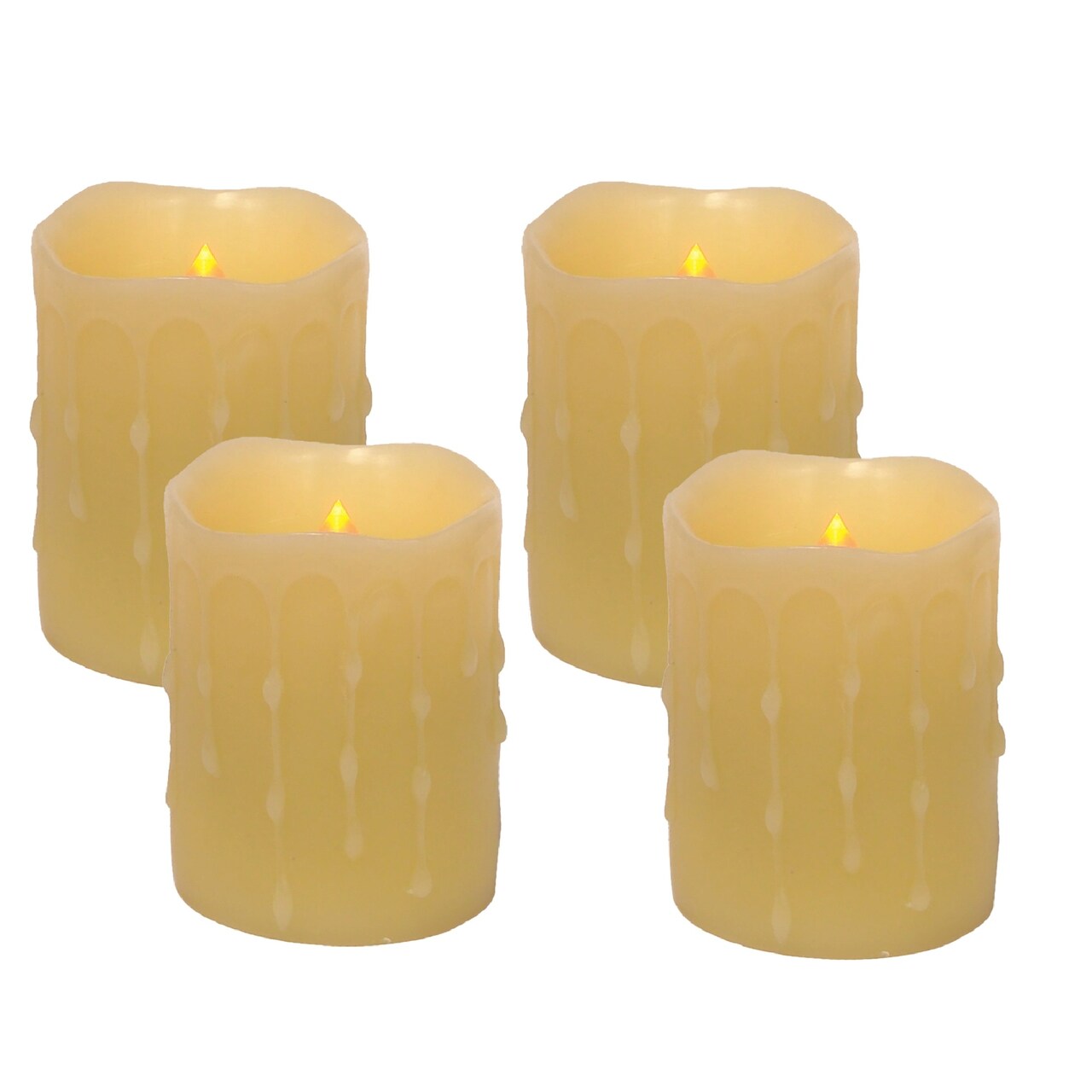 LED Wax Dripping Pillar Candle Set of 4 with Flickering Light
